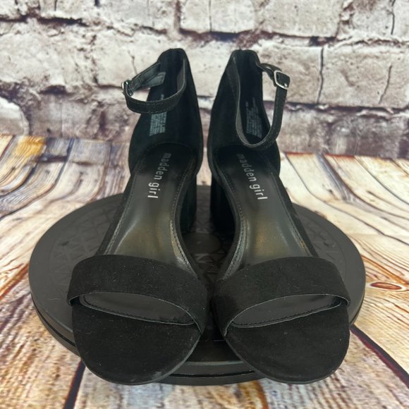 Madden Girl Solid Black Open Toe Adjustable Ankle Strap Block High Heels 6 M - Picture 2 of 9